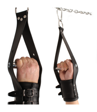 Deluxe Leren Opschorting Handboeien - Zwart