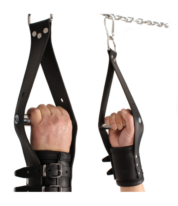 Red Leather Deluxe Leren Opschorting Handboeien - Zwart