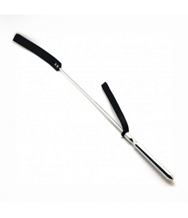 Red Leather Whip - Metaal en Leer - 70,5 cm - Zwart/Zilver