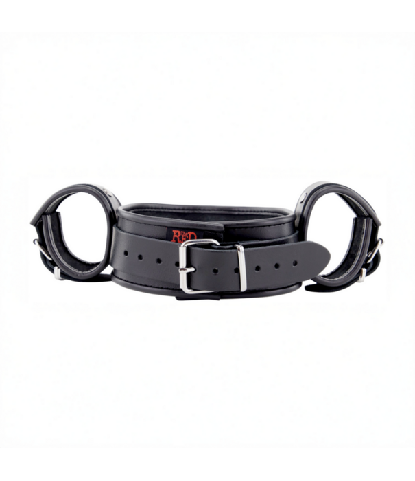 Red Leather Leren Hals- en Handboeien - Zwart