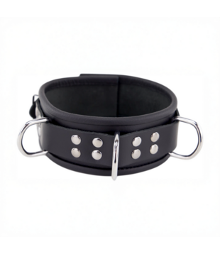 Leren Ketting 3 D Ringen - Zwart