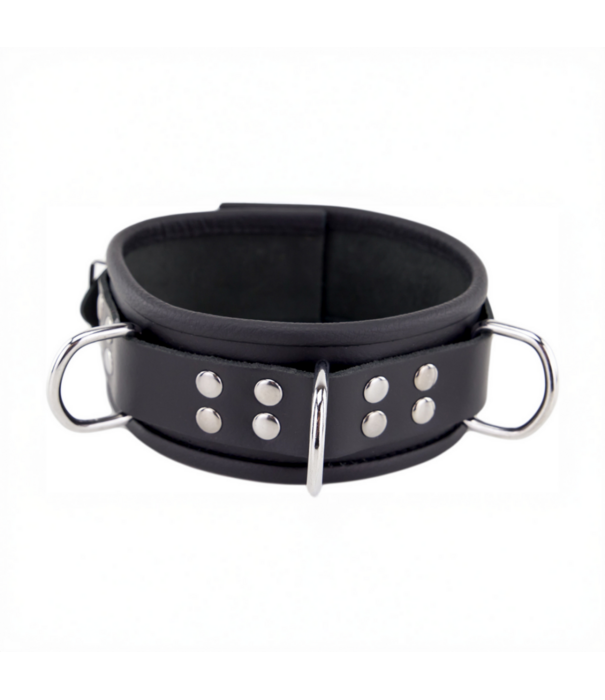 Red Leather Leren Ketting 3 D Ringen - Zwart