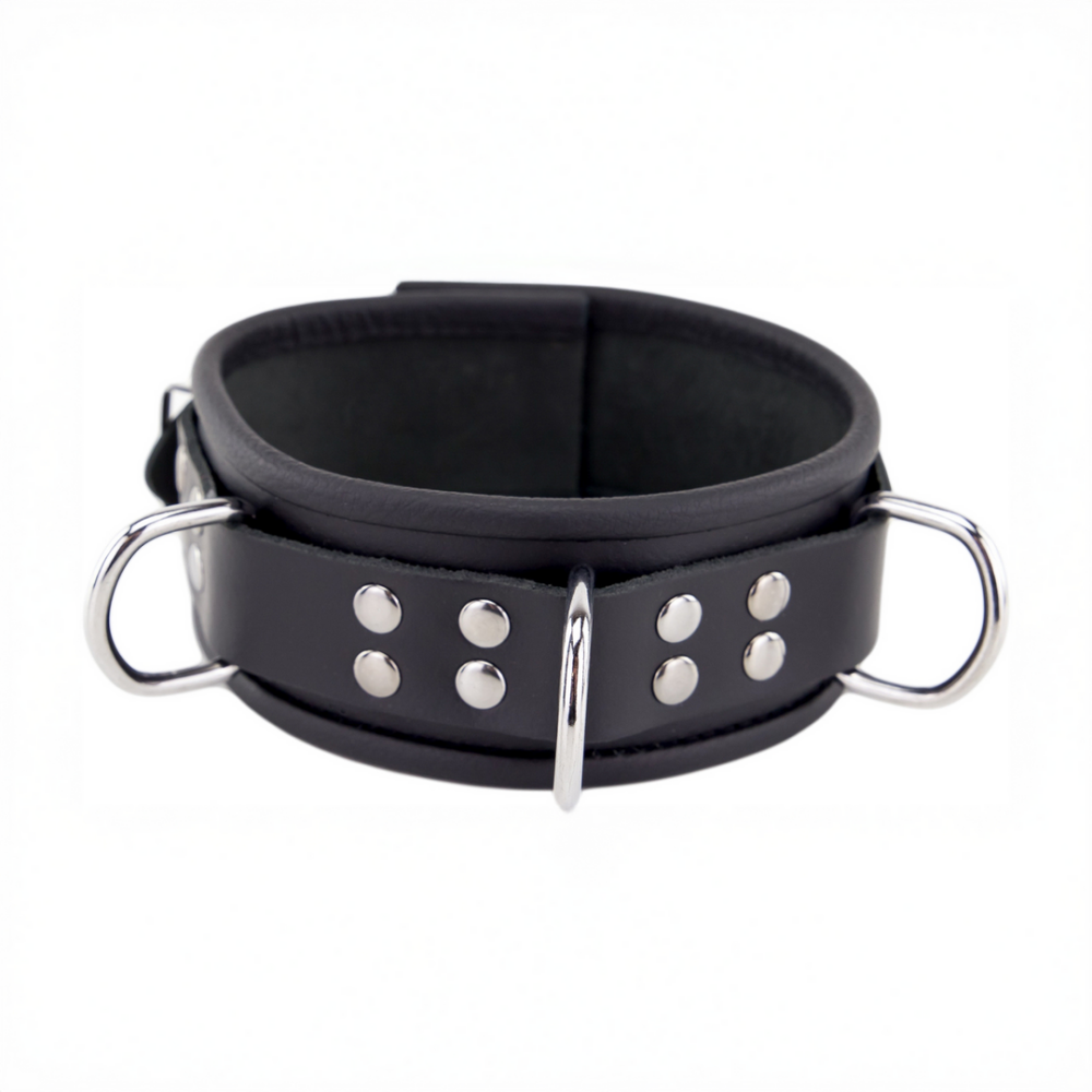 Red Leather Leren Ketting 3 D Ringen - Zwart afbeelding