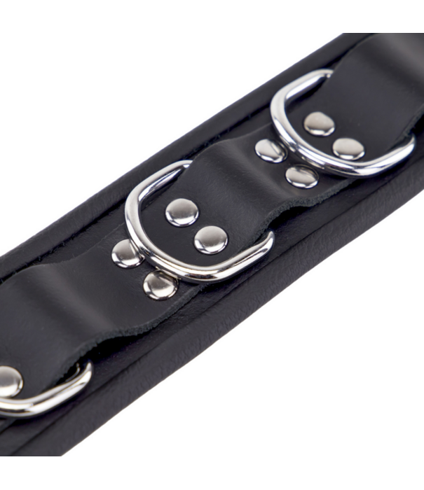 Red Leather Leren Ketting 3 D Ringen - Zwart