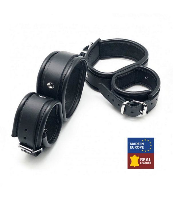 Red Leather Leren Enkel- en Handboeien - Zwart