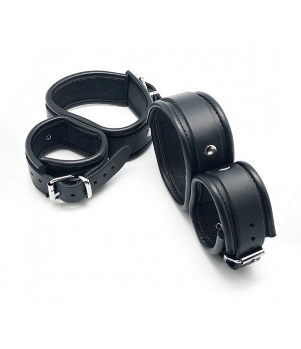 Red Leather Leren Enkel- en Handboeien - Zwart