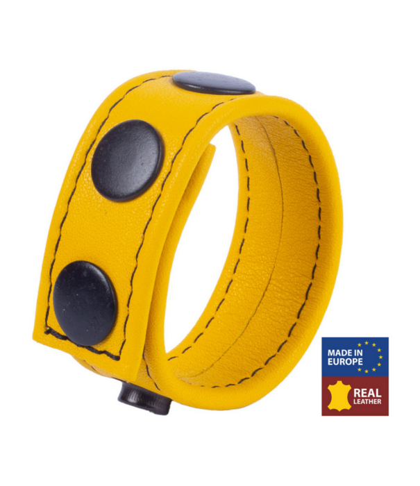 Red Leather Cocky - Verstelbare Leren Cockring - Geel