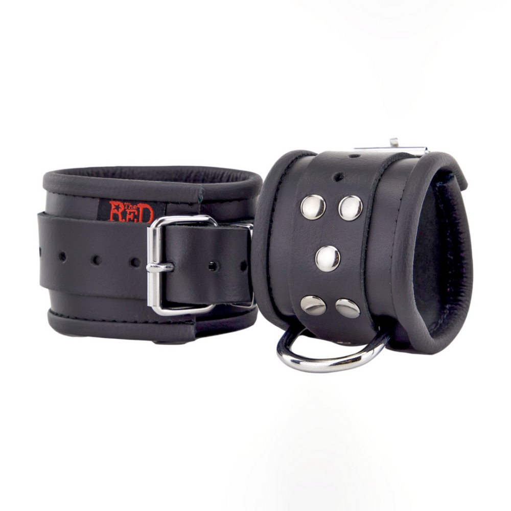 Red Leather Leren Handboeien - Zwart afbeelding