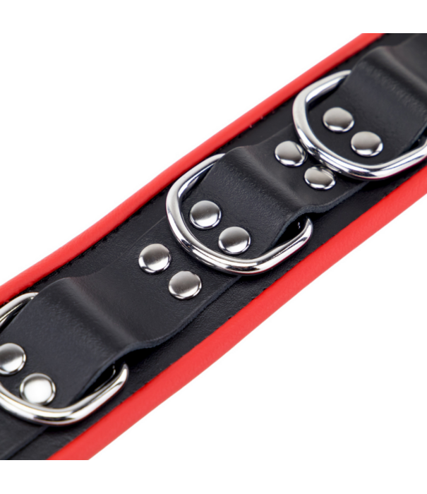 Red Leather Leren Ketting 3 D Ringen - Rood/Zwart