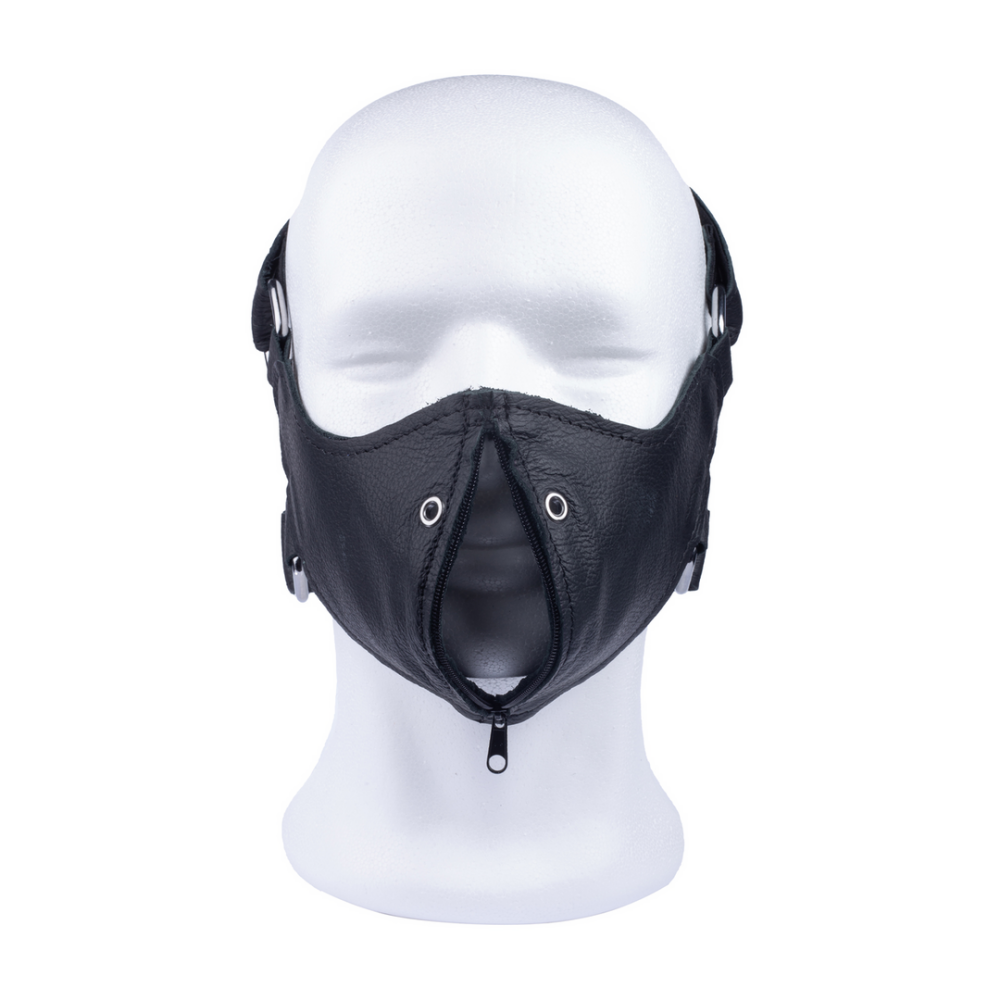 Red Leather Leren Masker met Rits - Zwart afbeelding