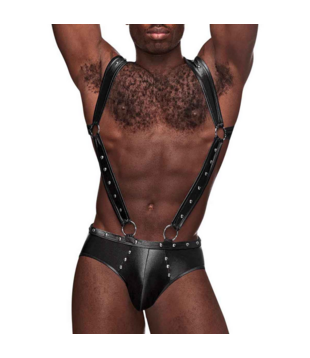 Uranus - Harness Style Open Back Jock Briefs met Suspender Straps - L/XL - Zwart