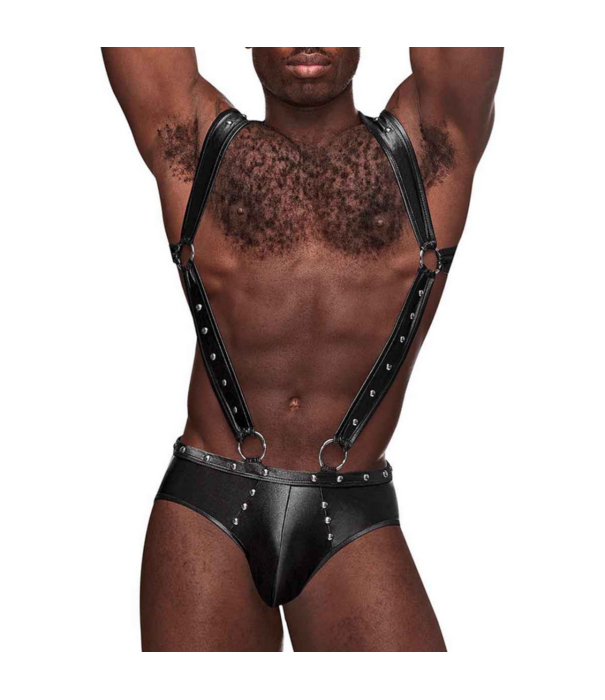 Male Power Uranus - Harness Style Open Back Jock Briefs met Suspender Straps - S/M - Zwart