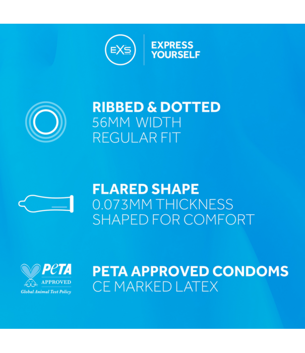 EXS EXS 3 in 1 - Geribbeld, Gevuld en Uitgebreid - Condoms - 100 Stuks