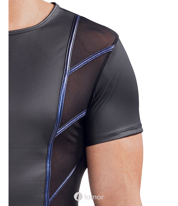 * NEK NEK  Shirt – Mattlook Zwart met Blue-Metallic Strepen