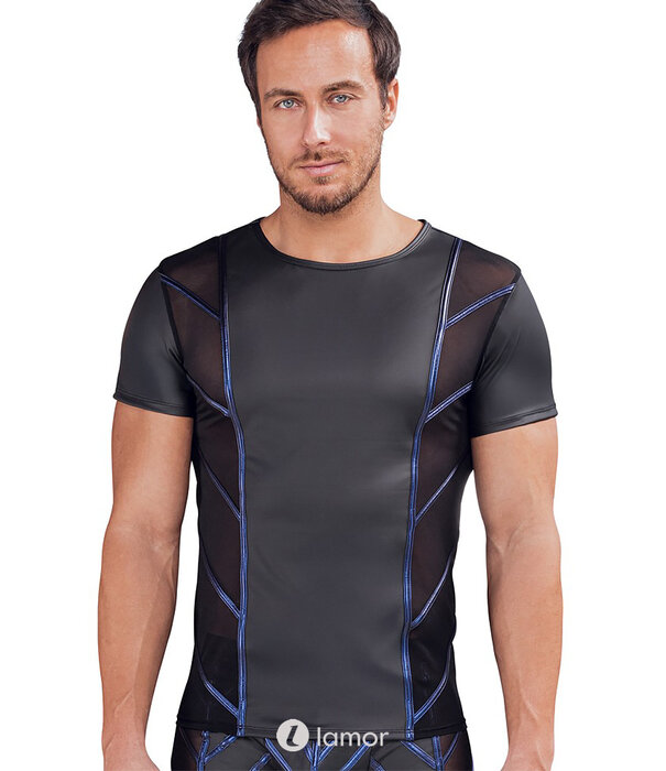 * NEK NEK  Shirt – Mattlook Zwart met Blue-Metallic Strepen