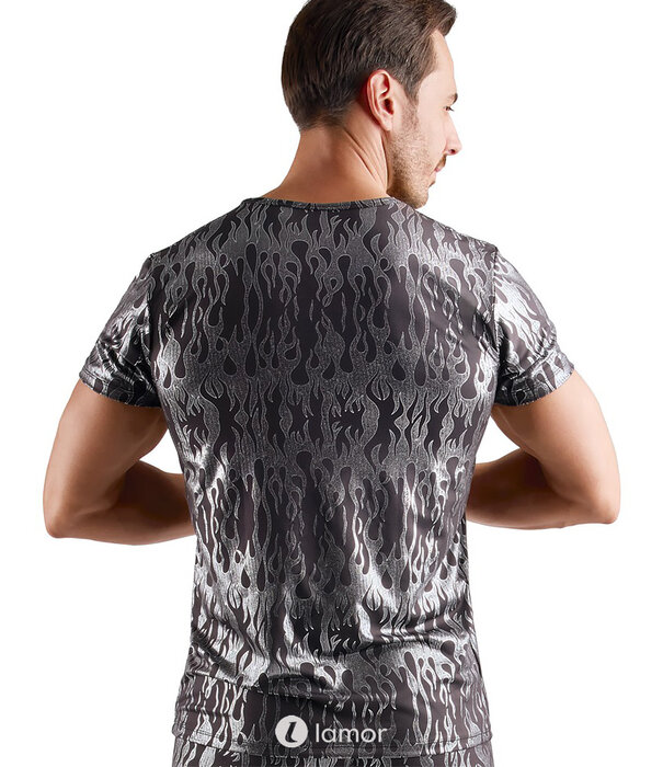 * SVENJOYMENT Svenjoyment Betonend Kort Shirt in Zwart en Zilver Metallic Look