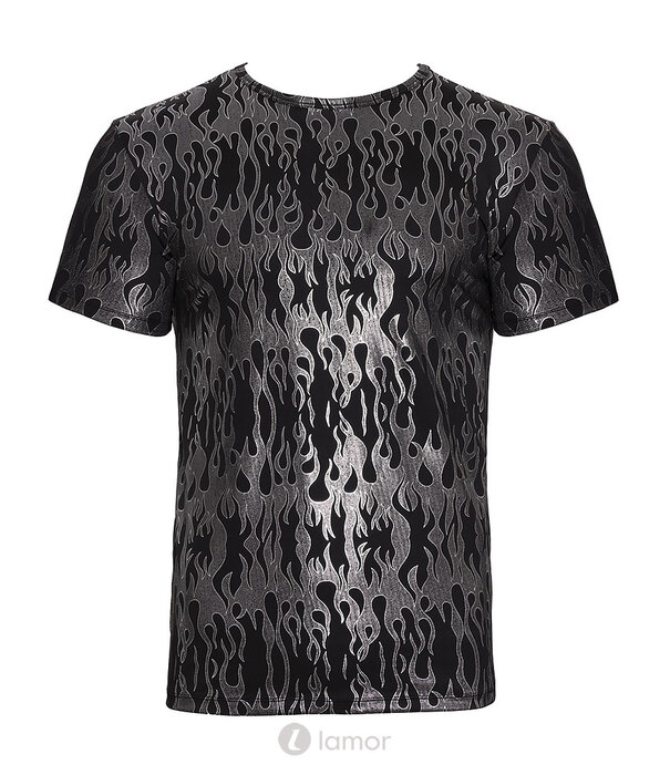 * SVENJOYMENT Svenjoyment Betonend Kort Shirt in Zwart en Zilver Metallic Look