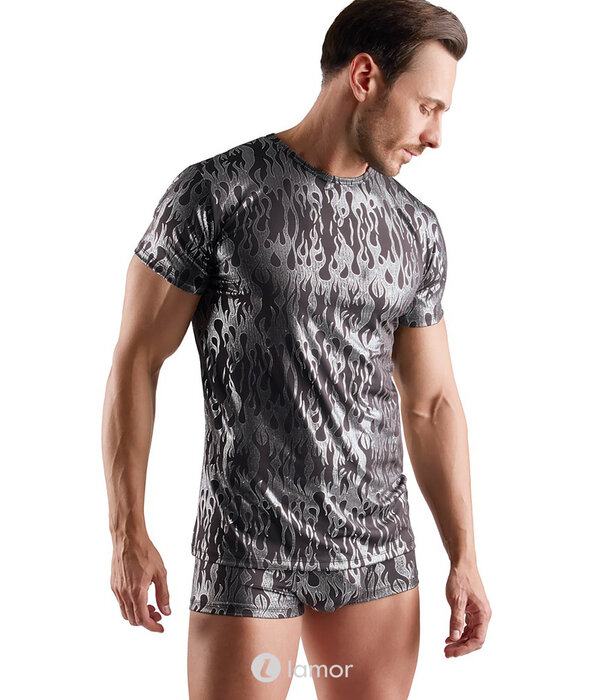 * SVENJOYMENT Svenjoyment Betonend Kort Shirt in Zwart en Zilver Metallic Look