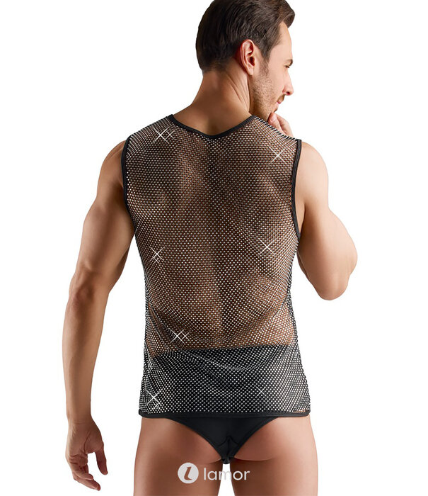 * SVENJOYMENT Svenjoyment Mouwloos Netshirt met Glitters – Zwart