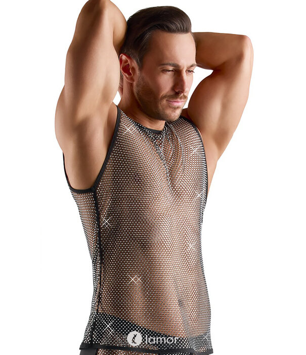 * SVENJOYMENT Svenjoyment Mouwloos Netshirt met Glitters – Zwart