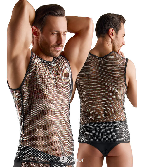 * SVENJOYMENT Svenjoyment Mouwloos Netshirt met Glitters – Zwart