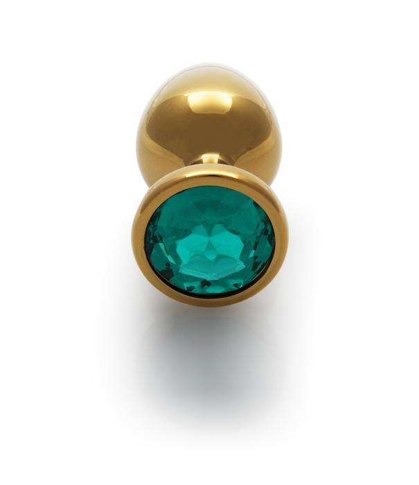 Ouch! by Shots Ronde Gem Buttplug - Medium - Goud/Emerald Groen