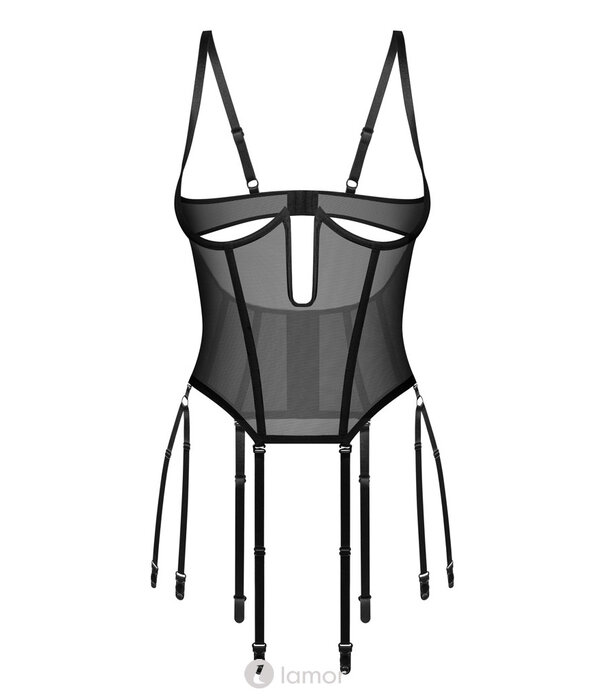 * OBSESSIVE Obsessive Euphori Open Cup Corsage met Strapse van Transparant Powernet