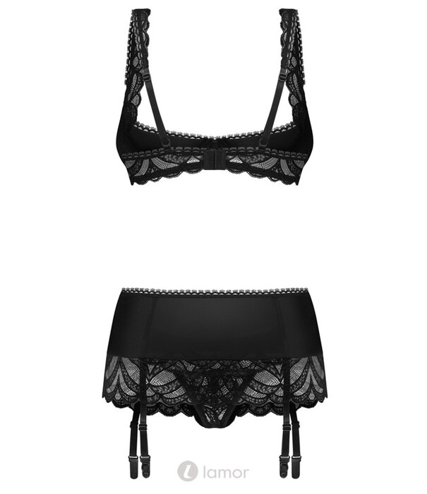 * OBSESSIVE Obsessive Lecille set – Open-bh, jarretelgordel & string ouvertBH-set met beugel-BH, strapsgordel en ouvert-string met choker-halsband en verstelbare details - Copy