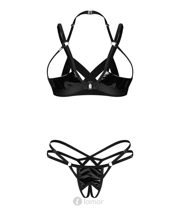 * OBSESSIVE Obsessive Keira Lise Ouvert Lak Set met Open BH en String in Glanslook