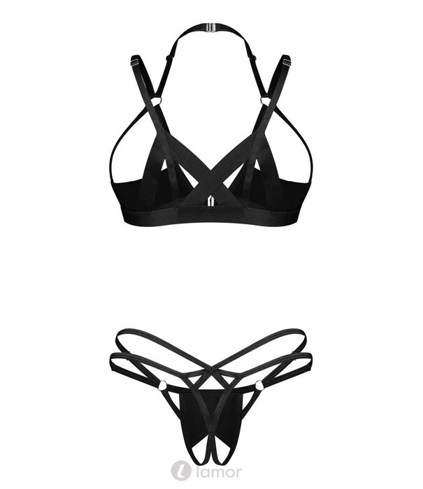 * OBSESSIVE Obsessive Keira Lise Ouvert Lak Set met Open BH en String in Glanslook