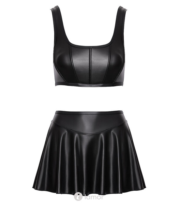 * COTTELLI  Mattlook korset-top met minirok set zwart – Cottelli Party