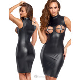 Zwarte mattlook jurk met open borsten– Cottelli Party