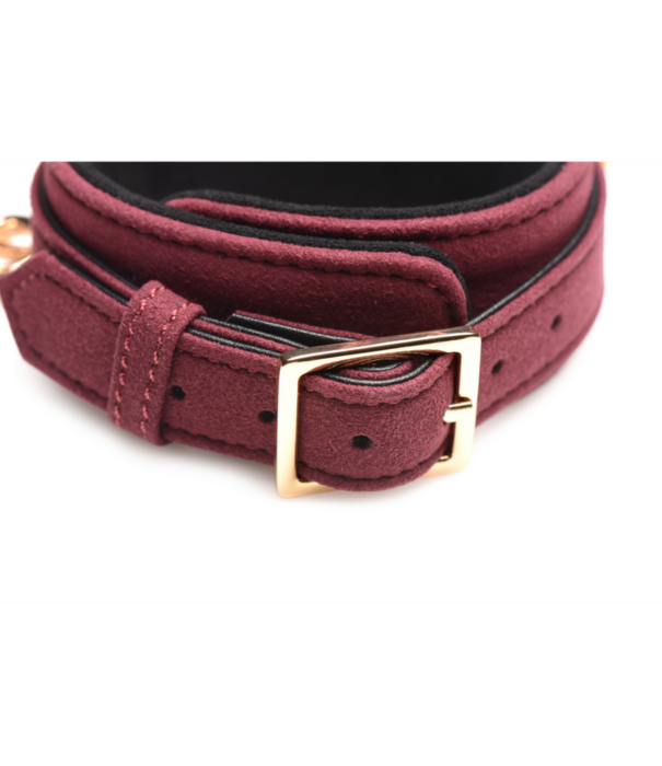 6-delige Velvet Burgundy Bondage Set met Cuffs, Collar en Belt