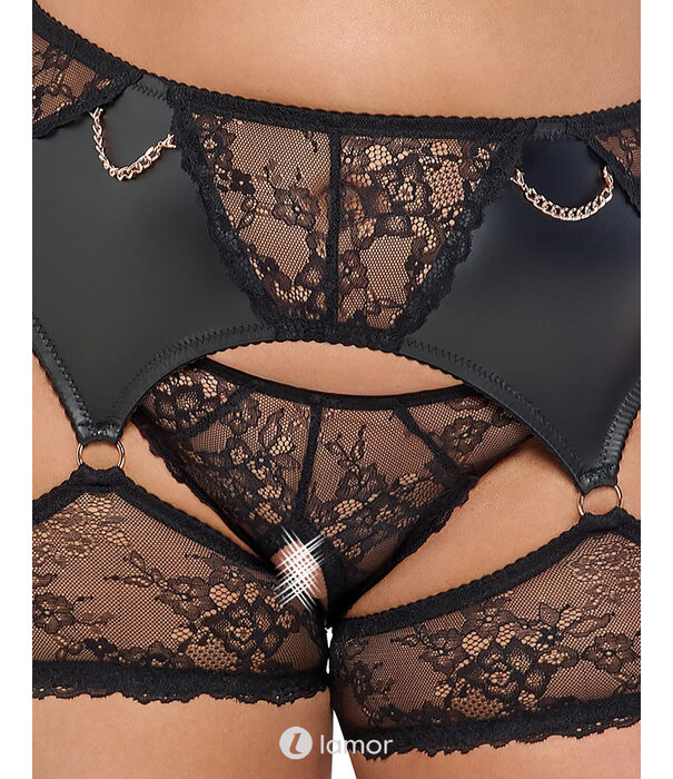 * COTTELLI  Cottelli Curves kanten set met bh, ouvert slip & jarretelgordel