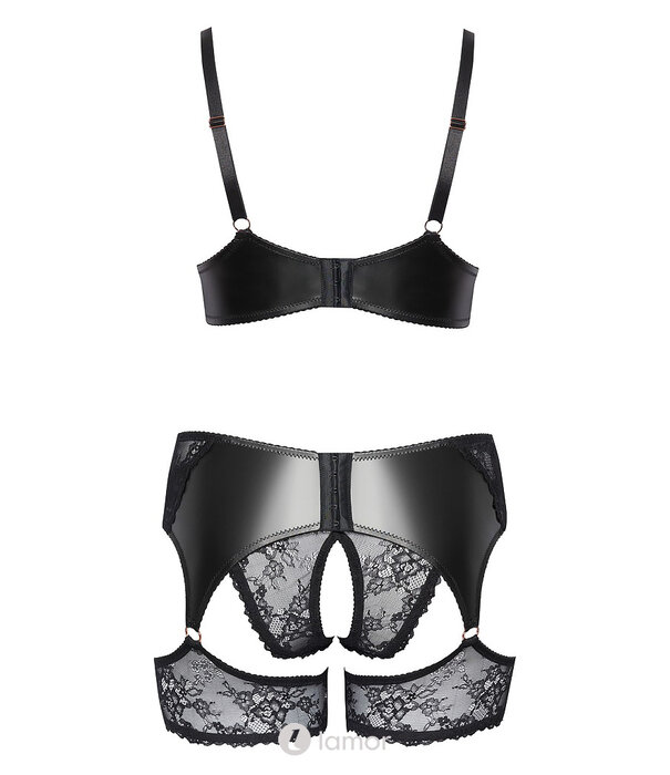 * COTTELLI  Cottelli Curves kanten set met bh, ouvert slip & jarretelgordel