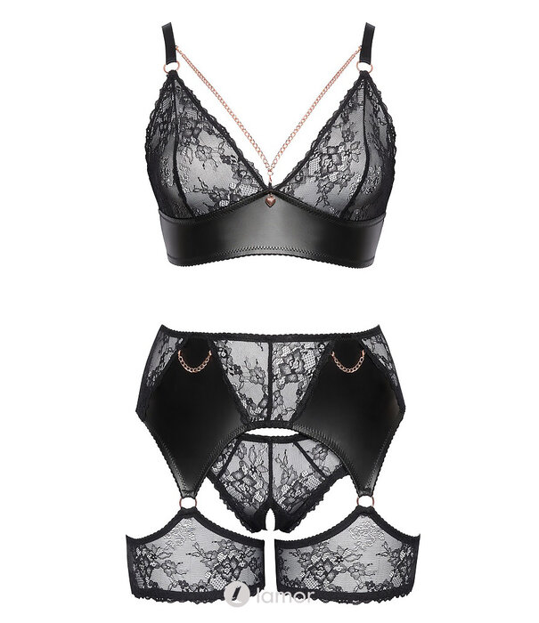 * COTTELLI  Cottelli Curves kanten set met bh, ouvert slip & jarretelgordel