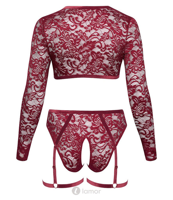 * COTTELLI  Cottelli Curves rood kanten set met top & ouvert slip met jarretels