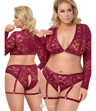 Rood kanten top en ouvert slip, CC2251353
