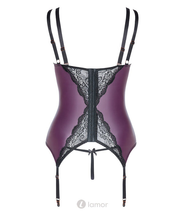 * COTTELLI  Cottelli Curves paars-zwarte set met strapshemd & ouvert string