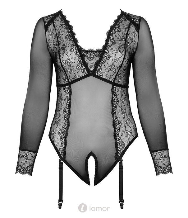 * COTTELLI  Cottelli Curves transparante langarm body ouvert met straps