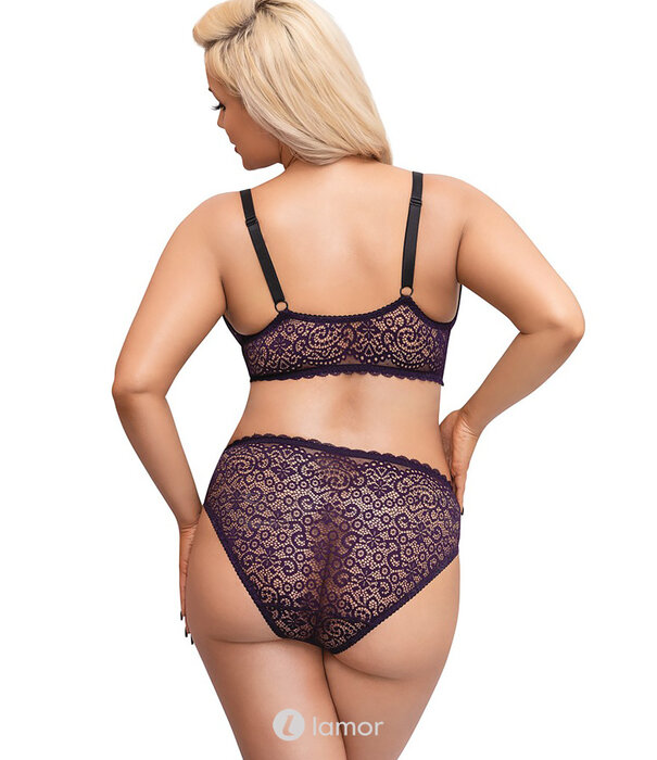 * COTTELLI  Cottelli Curves lila kanten bralette & slip met openende haken