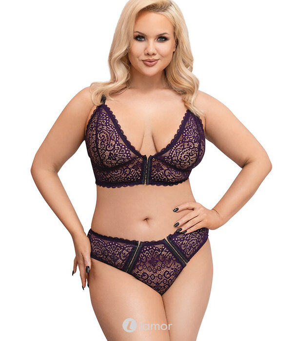 * COTTELLI  Cottelli Curves lila kanten bralette & slip met openende haken