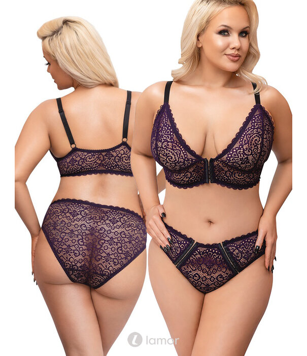 * COTTELLI  Cottelli Curves lila kanten bralette & slip met openende haken