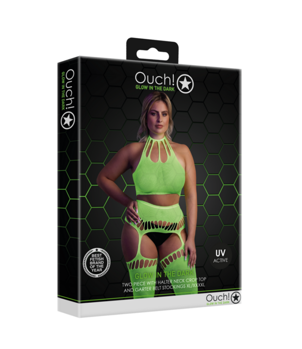 Ouch! by Shots Twee Delige Set met Crop Top en Kousen - Plus Size - Neon Groen