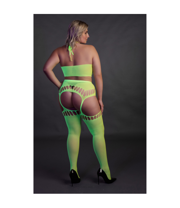 Ouch! by Shots Twee Delige Set met Crop Top en Kousen - Plus Size - Neon Groen
