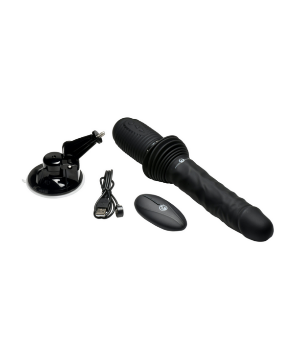 Ultimate Power Pounder - Vibrerende en Duwende Siliconen Dildo met Afstandsbediening - Zwart
