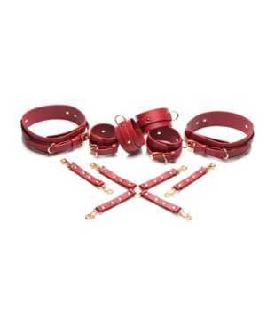 Crimson Captive - Dijbeen, Pols en Enkel Hog Tie Beperkingen - Rood