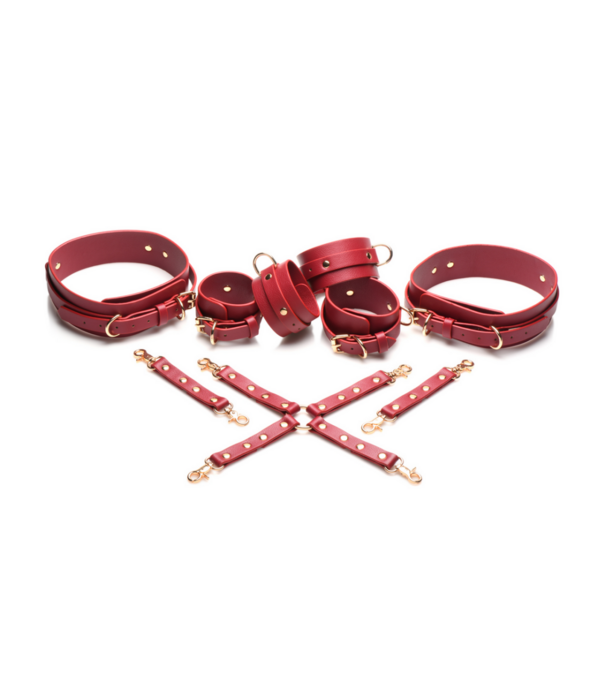 Crimson Captive - Dijbeen, Pols en Enkel Hog Tie Beperkingen - Rood