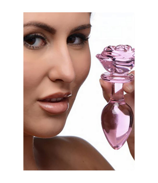 Roze Roos - Glazen Butt Plug - Groot