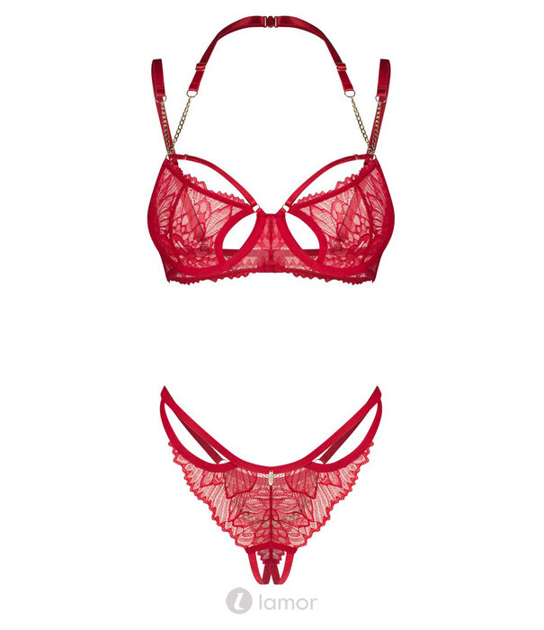 * OBSESSIVE Obsessive Matildea BH & Riostring Ouvert Set in Rood